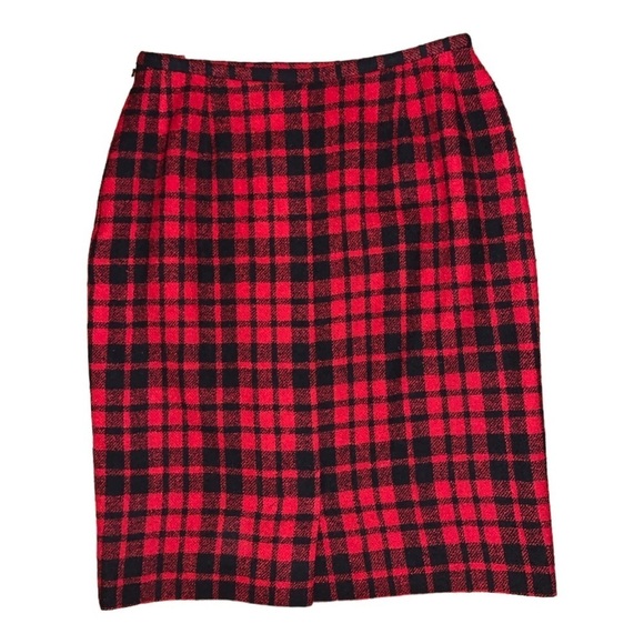 Jaegar Great Britain vintage wool pencil skirt red plaid holiday lined split - Picture 2 of 10